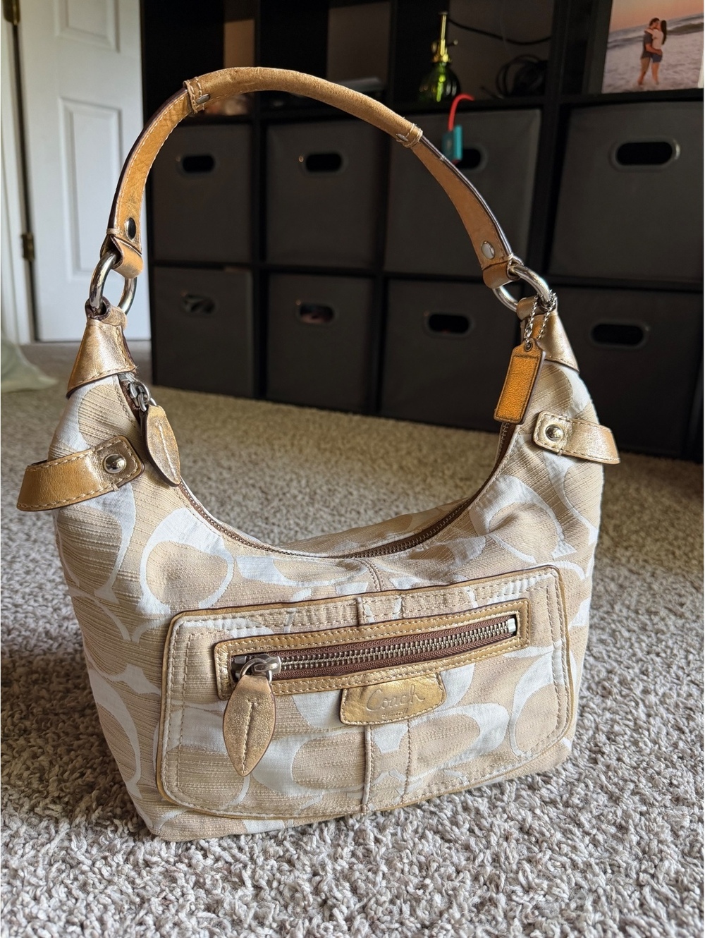 Vintage Coach Signature Canvas and Leather Hobo Shoulder Bag
